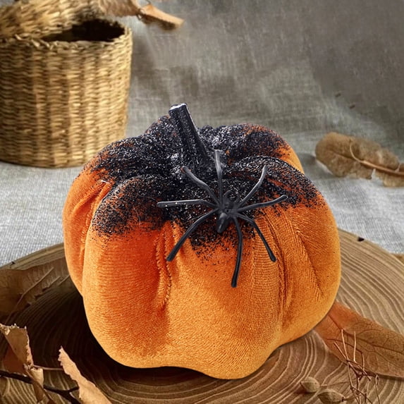 Roiihwy Artificial Halloween Pumpkins Decor, Small Plush Pumpkin with Spider for Festival Halloween Thanksgiving House Kitchen Decorations