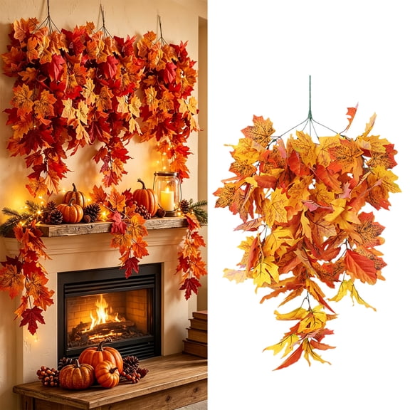 Roiihwy Artificial Maple Leaf Wreath For Harvesting Festival And Home Decor, B