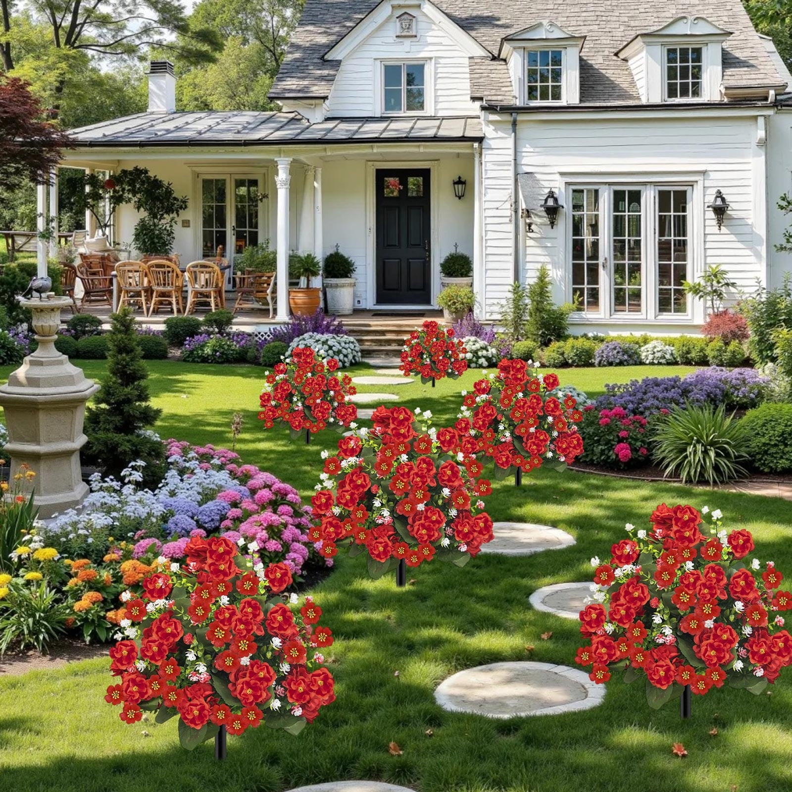 Roiihwy Artificial Summer Flowers Outdoor Decorations Fake Flowers plants, Silk Flowers for Wedding Decor, UV Resistant Wildflowers Bouquet for Home plantser Porch Patio Yard Decor(Red)