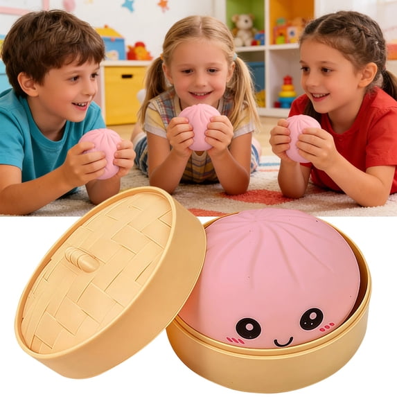 Roiihwy Baozi Squish Toys with Drawer, Slow Rebound Squeeze Stress Balls, Pink, 3.7", Stress Relief Sensory Toys