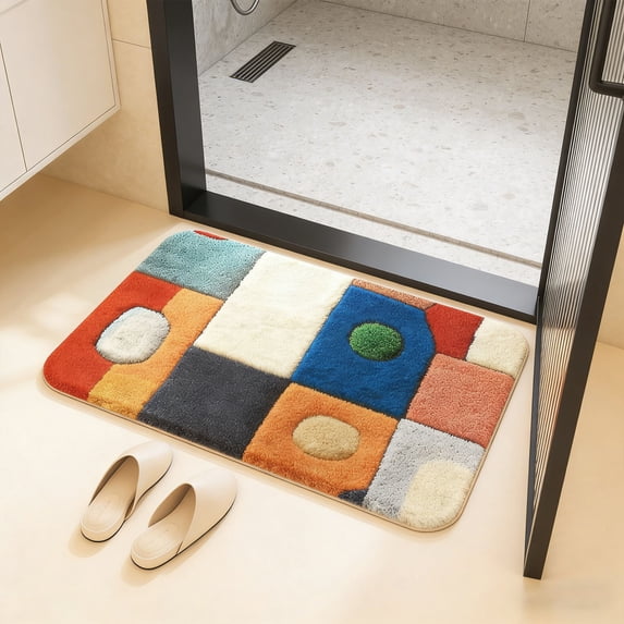 Roiihwy Bath Mat, Ultra Absorbent Quick Dry Bathroom Floor Mats-Rubber Non-Slip Thin Bathroom Rug Fit Under Door, Faux Suede Surface Shower Rug for Bathtub, Sink, Shower Room