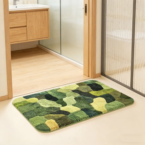Roiihwy Bath Mat, Ultra Absorbent Quick Dry Bathroom Floor Mats-Rubber Non-Slip Thin Bathroom Rug Fit Under Door, Faux Suede Surface Shower Rug for Bathtub, Sink, Shower Room