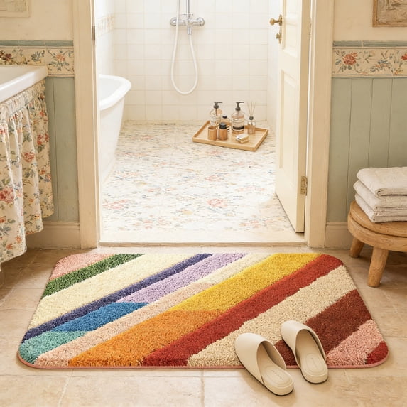 Roiihwy Bath Mat, Ultra Absorbent Quick Dry Bathroom Floor Mats-Rubber Non-Slip Thin Bathroom Rug Fit Under Door, Faux Suede Surface Shower Rug for Bathtub, Sink, Shower Room