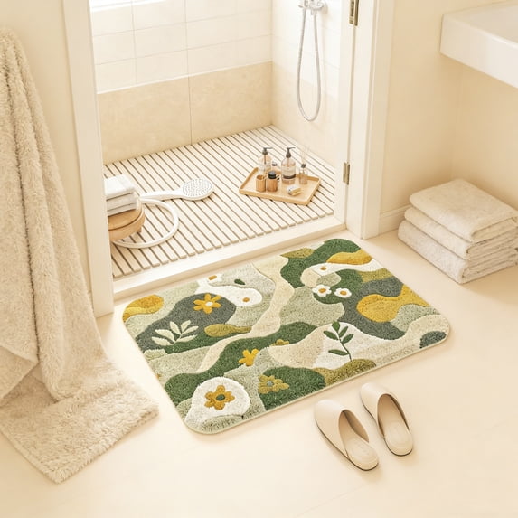 Roiihwy Bath Mat, Ultra Absorbent Quick Dry Bathroom Floor Mats-Rubber Non-Slip Thin Bathroom Rug Fit Under Door, Faux Suede Surface Shower Rug for Bathtub, Sink, Shower Room