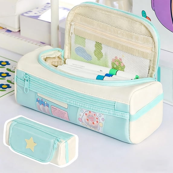 Roiihwy Big Capacity Pencil Case, Big Pencil Pouch with Zippers, Marker Case Classroom Supplies, Green