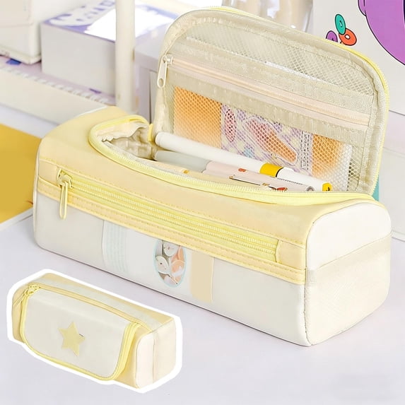 Roiihwy Big Capacity Pencil Case, Big Pencil Pouch with Zippers, Marker Case Classroom Supplies, Yellow