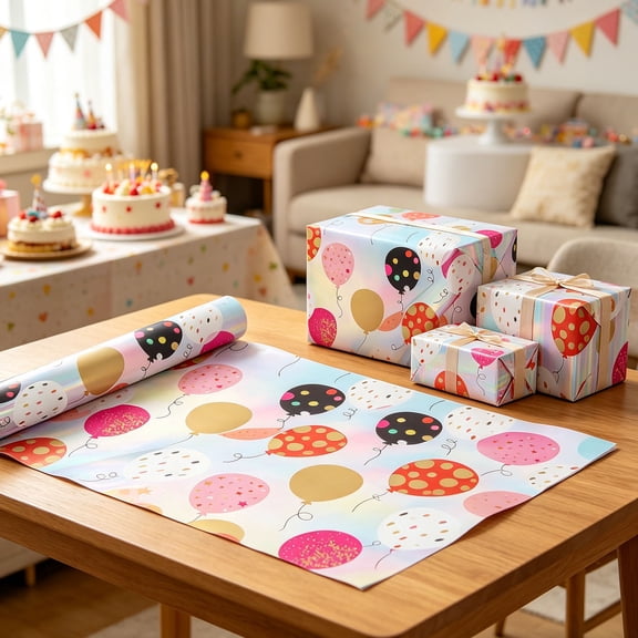 Roiihwy Birthday Wrapping Paper Roll, Jumbo Roll, Colorful Gift Wrap Paper, Gold Foil Happy Birthday Kraft Wrap Paper Perfect for Boys Girls Party Celebrations