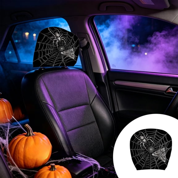Roiihwy Black 10.2x11in Polyester Car Headrest Cover, Decorative Protective Interior Stain-Resistant Accessory