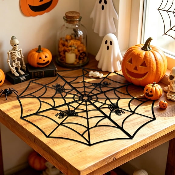 Roiihwy Black Plastic Spider Web Decor With Figures For Halloween Party Wall And Window, Black
