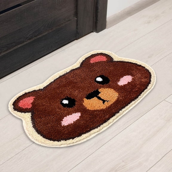 Roiihwy Cartoon Animal Bathroom Rugs Non Slip Washable, Cotton Shower Bath Mat Absorbent Quick Dry for Bathtub Bedroom Entrance(Little bear)