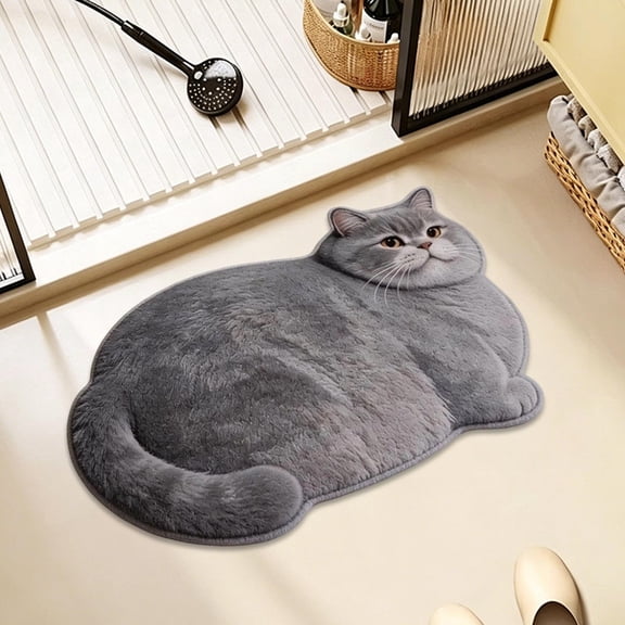 Roiihwy Cat Bath Rug - Cute Bath Mat,Soft and Fluffy Round Bath Rugs,Non-Slip Absorbent Bath Mats,Cat Bathroom Mats for Bathroom,Kid Room,Bedroom