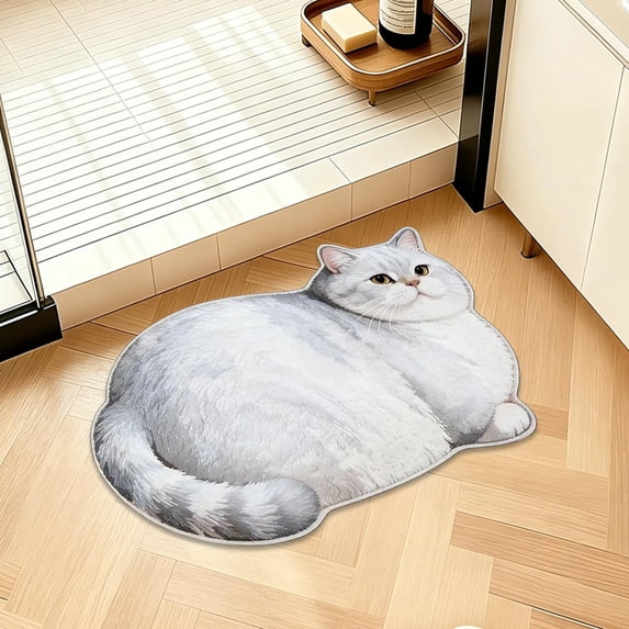 Roiihwy Cat Bath Rug - Cute Bath Mat,Soft and Fluffy Round Bath Rugs,Non-Slip Absorbent Bath Mats,Cat Bathroom Mats for Bathroom,Kid Room,Bedroom
