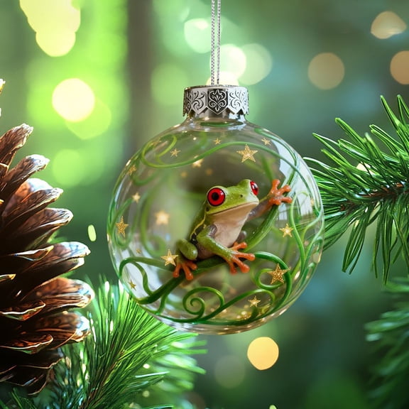 Roiihwy Christmas Decorations Exquisite 3D Spherical Frog Acrylic Ornament For Tree Car And Home Decor, 8cm, F