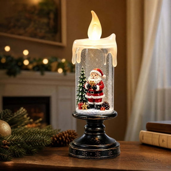 Roiihwy Christmas Snow Globe Candle Lamp, Lighted Swirling Water Snowflake Lantern with Santa Snowman Figurine, A