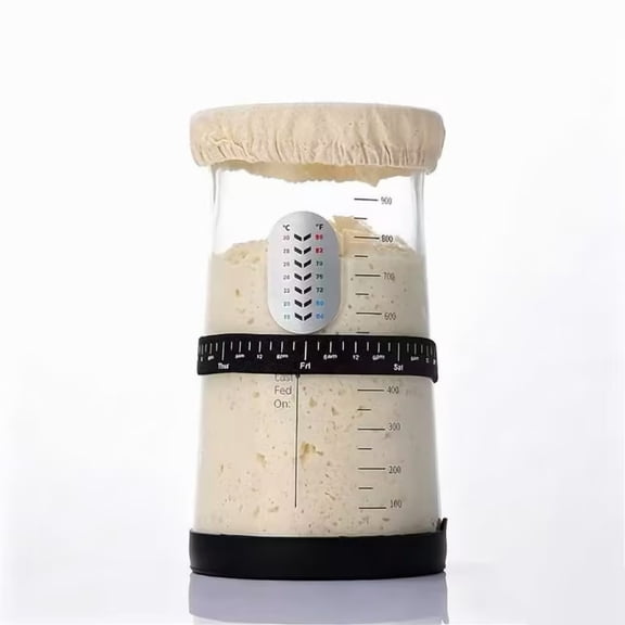 Roiihwy Clear Glass Sourdough Jar Fermentation Container With Airtight Lid, Bread Baking Crock With Temperature Strip, Black