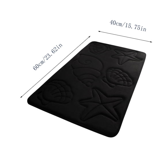 Roiihwy Embossed Seashell Bath Mat, 15.7 x 23.6 Inch, Black Soft Velvet Absorbent Bathroom Rug for Shower Sink Bedroom Entryway