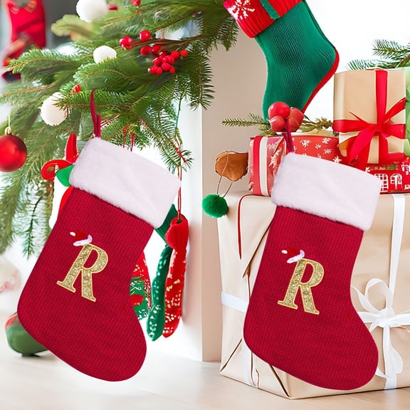 Roiihwy Embroidered Letter Wool Hosiery Christmas Stocking Gift Bag For Fireplace And Tree Decor, 11.8x8.3x0.8in, R