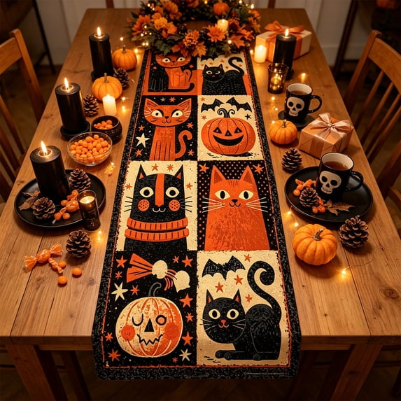 Roiihwy Fall Table Runner Home Party Decor 13x72 Inch Pumpkin Pattern Plaid, Seasonal Kitchen Dining Table Decoration