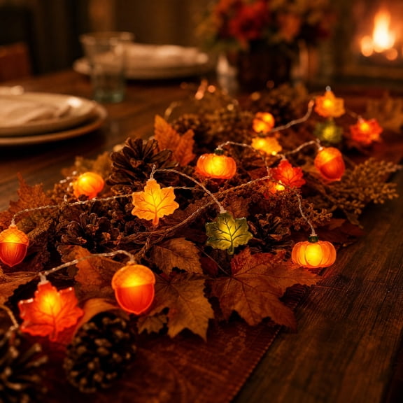 Roiihwy Fall Thanksgiving Pumpkin Maple Leaf String Light For Home Party Outdoor, ORA