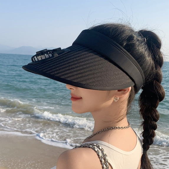 Roiihwy Fan Hat, Womens Visor, USB Rechargeable with 3 Speed, for Outdoor Fishing, Hiking Gardening, Black