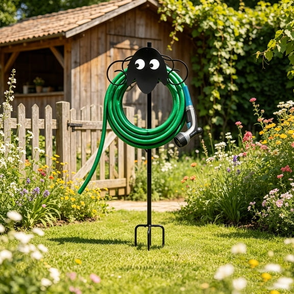 Roiihwy Garden Water Pipe Rack Bracket, Outdoor Vertical Hanging Storage Courtyard Decor, 15x7.3x5.5in Black