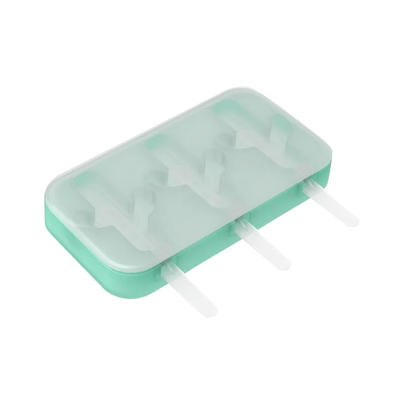 Roiihwy Green Cactus Silicone Mold 7.6x4.3x1in 3 Cavity Ice Cream Mold with Lid Reusable Sticks Treats Maker for Kids Adults Summer DIY