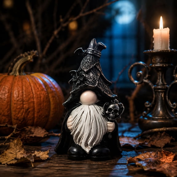 Roiihwy Halloween Dark Gothic Gnome With Skull Staff For Bookshelf Decor, Multicolor