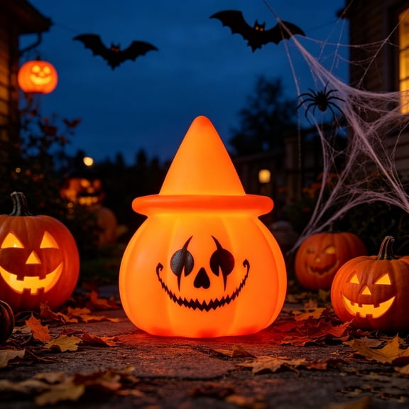 Roiihwy Halloween Decorations Witch Hat Pumpkin Night Lamp, Glowing Table Ornament, Prank Toy for Yard Porch, 3.8x2.9x1.6in Multicolor