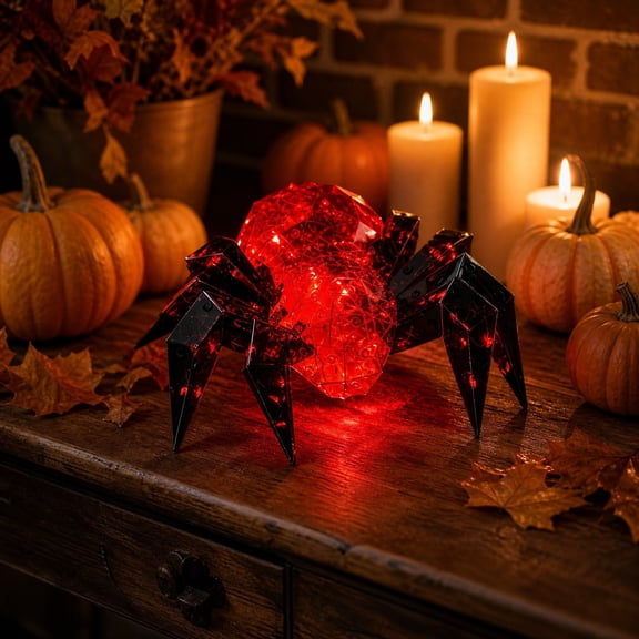 Roiihwy Halloween Themed LED Glowing Spider Decoration For Indoor Outdoor Display, Red