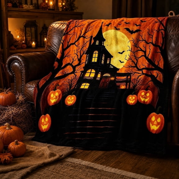 Roiihwy Halloween Throw Blanket, Horror Castle Cozy Fuzzy Warm Throw Blanket Vintage Scary Halloween Themed Print for Winter Couch Sofa Bed Home Decor