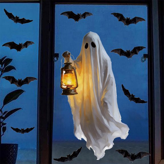 Roiihwy Halloween White Ghost Wall Decal 35.4"x11.8" Adhesive PVC Sticker Colorful