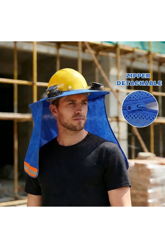Hard Hat Sun Shade Hard Hat Visor with Solar Fans, High Visibility Full Brim Mesh with Reflective Strip, Summer Protection Accessories, Blue