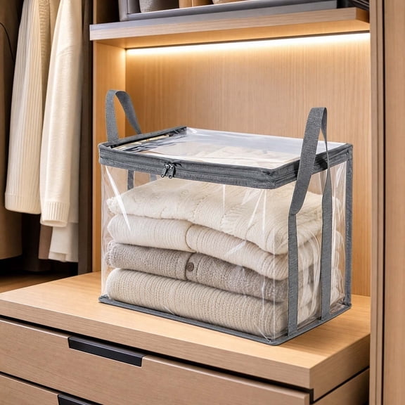 Roiihwy Heavy Duty Clear Moving Bags Boxes, Storage Bins Containers with Reinforced Zippers and Handles, Through Storage Totes Packing Bags for Clothes Packing, Dorm Moves, Grey
