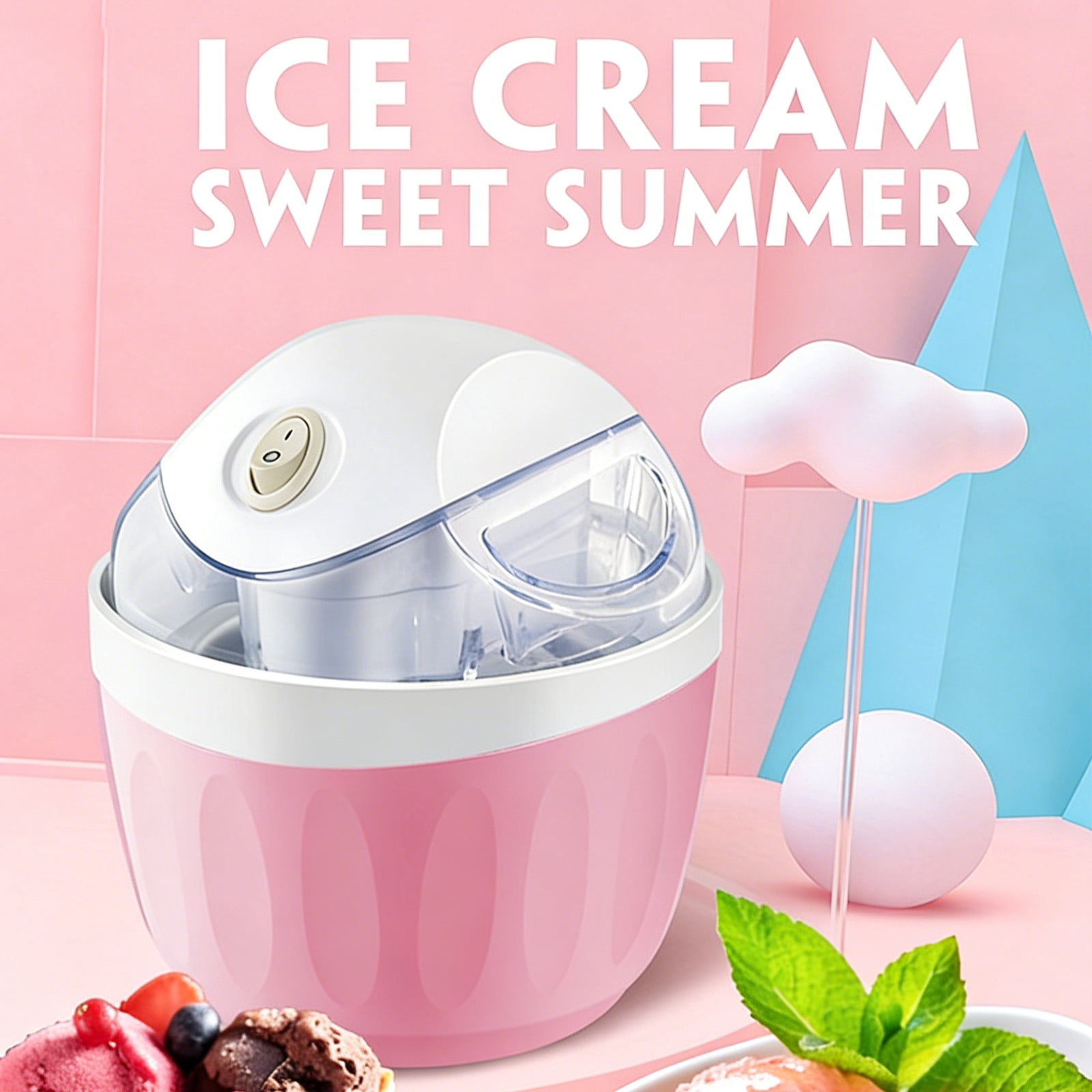 Roiihwy Ice Cream Maker Machine with Easy-Lock Lid, Freezer Bowl for Healthy & Homemade Frozen Yogurt, Sorbet and Gelato, Mini Kitchen Appliance Ideal for Summer Desserts, Pink