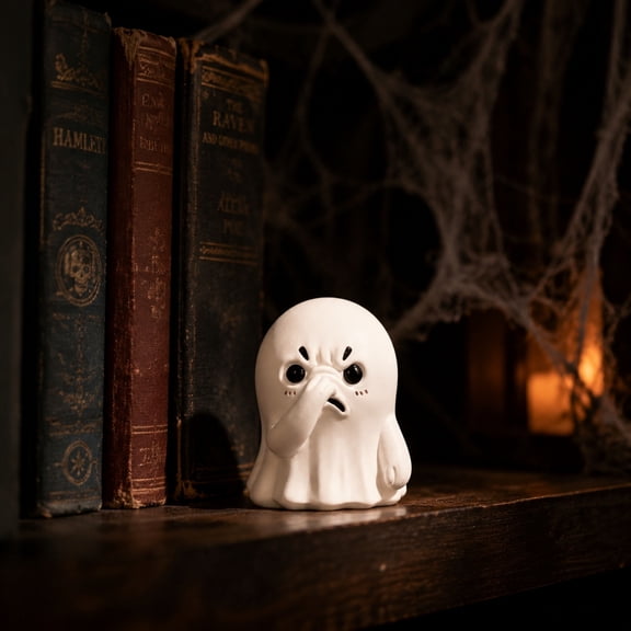 Roiihwy Impish Ghost Figurine With Pin The Nose Pose For Halloween Desk And Shelf Decor, White