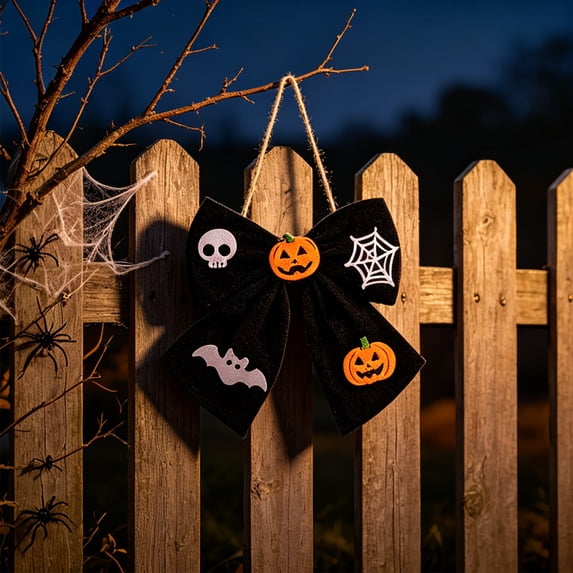 Roiihwy Large Halloween Bows Wreath, Pumpkin Bat Star Bows for Front Door, Black Ornament Tree Topper Bows for Halloween Indoor Outdoor Decor