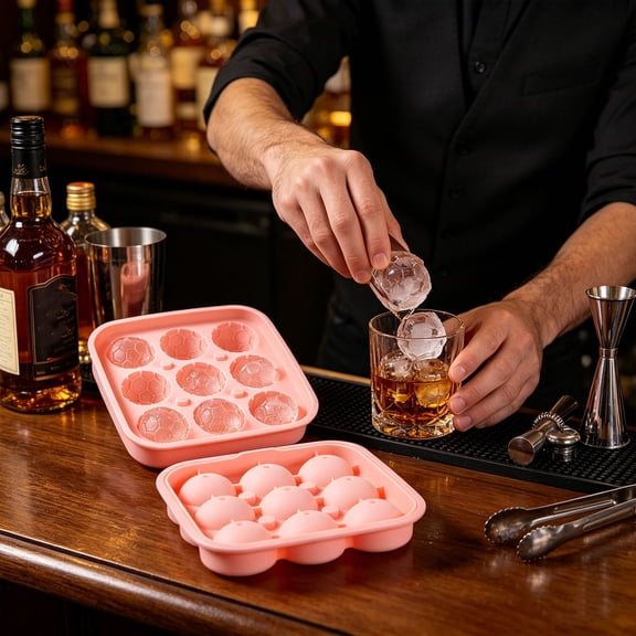 Roiihwy Large Ice Ball Maker with Lid, 9 X Ice Balls, Easy to Fill Round Silicone Ice Tray, Perfect Spheres Craft Ice Maker for Whiskey, Cocktails, Gifting, B