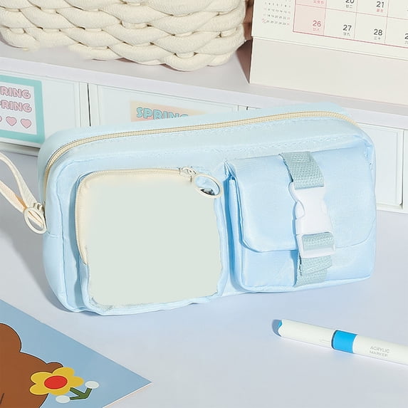 Roiihwy Large Pencil Pouch, Extra Big Pencil Bag with Compartments, Pen Box Wide Opening, Soft Quilted Pencil Pouch Organizer with Zipper, Colored Pencil Case, Blue