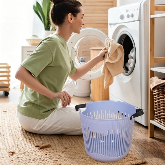 Roiihwy Laundry Basket Hip-Hugger Basket, Laundry Storage Space Saving Dirty Clothes Hamper Container for Home Bathroom Dorm, Blue