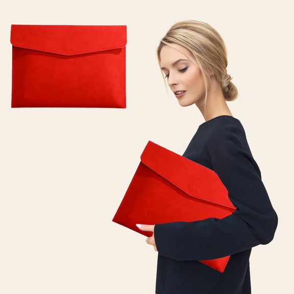 Roiihwy Leather File Folders with Pockets, A4 Size Mail Document Organizer Envelope Waterproof with Snap Button Closure(Red)