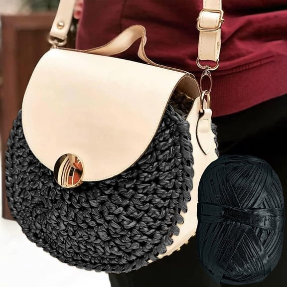 Roiihwy Metallic Texture Thick DIY Weaving Yarn 50 Yards For Knitting Crochet And Blanket In Black