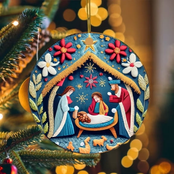 Roiihwy Nativity Christmas Ornament With Ceramic Print For Holiday Decor, White