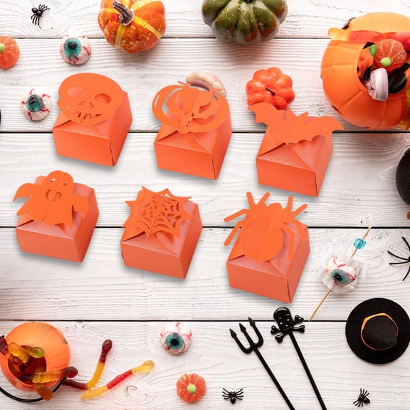 Roiihwy Orange Black Halloween Treat Boxes, Halloween Treat Bags Candy Box, Gable Paper Gifts Boxes for Halloween Party Favors Decorations Supplies