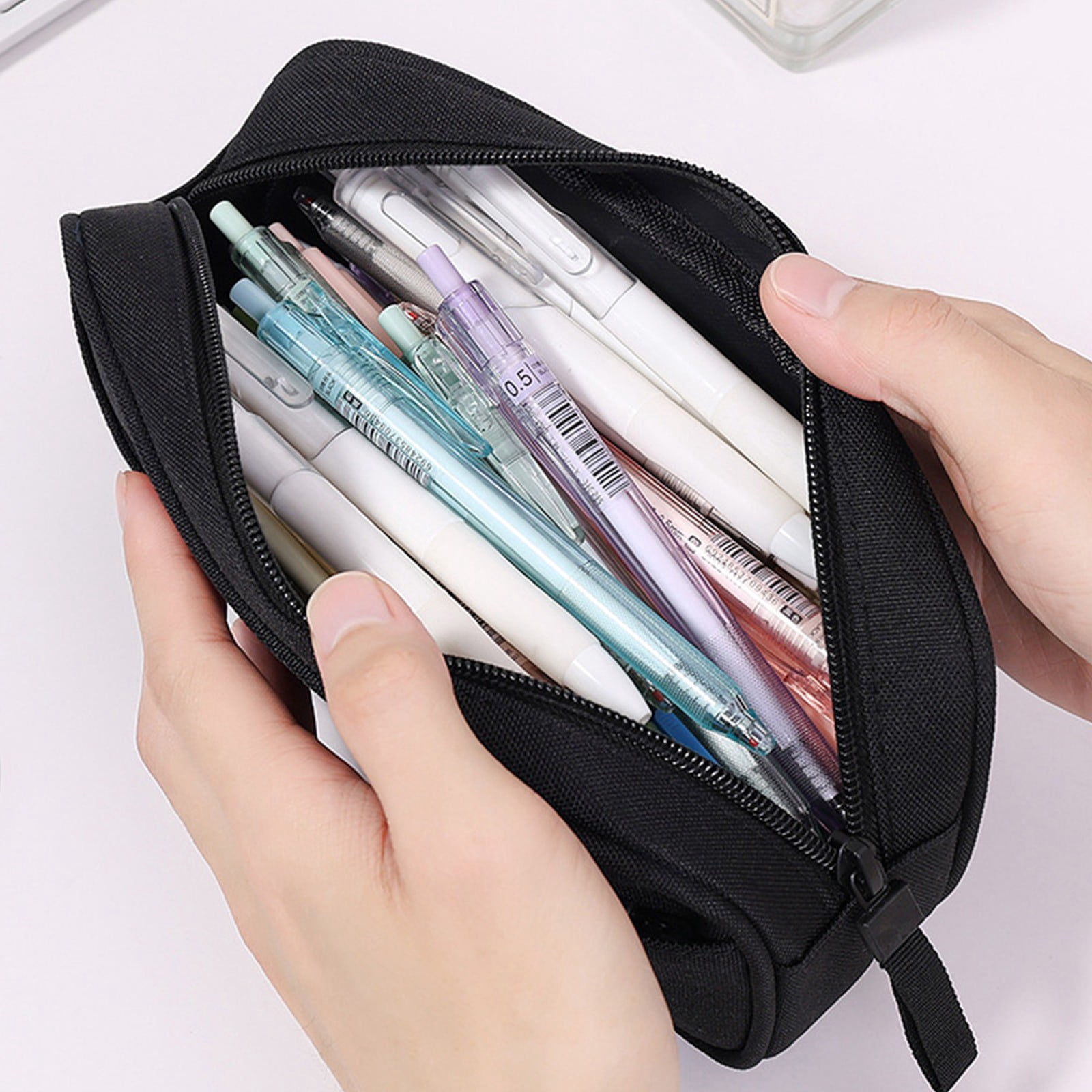 Roiihwy Pencil Case Large Capacity Pencil Pouch Aesthetic Pencil Box for Office Stationery Organizer, Simple Sturdy Multifunctional Pencil Bag - Black