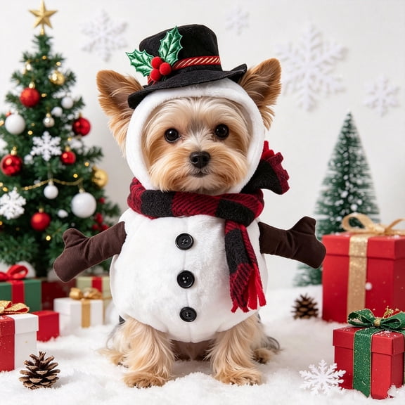 Roiihwy Pet Festive Snow Figure Outfit, White Furry Rounded Shape Costume for Cats and Small Dogs, Chest 11.8in, Neck 11in
