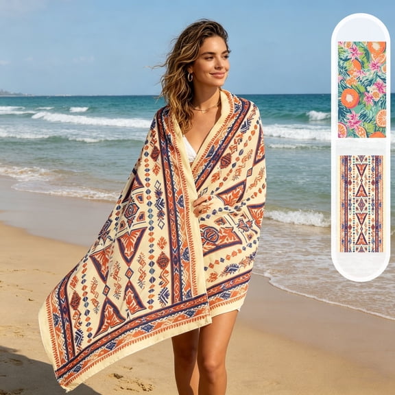 Roiihwy Printed Microfiber Beach Towel, Quick-drying, Large size, Washable, Multicolor, 63"x32", Beach Vacation Essentials Decorations(Geometry)