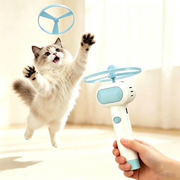 Roiihwy Pull to Fly UFO Cat Toy, Blue, USB Rechargeable Interactive Flying Saucer with LED Lights, Automatic Motion Pet Toy for Active Kittens Indoor Pursuit