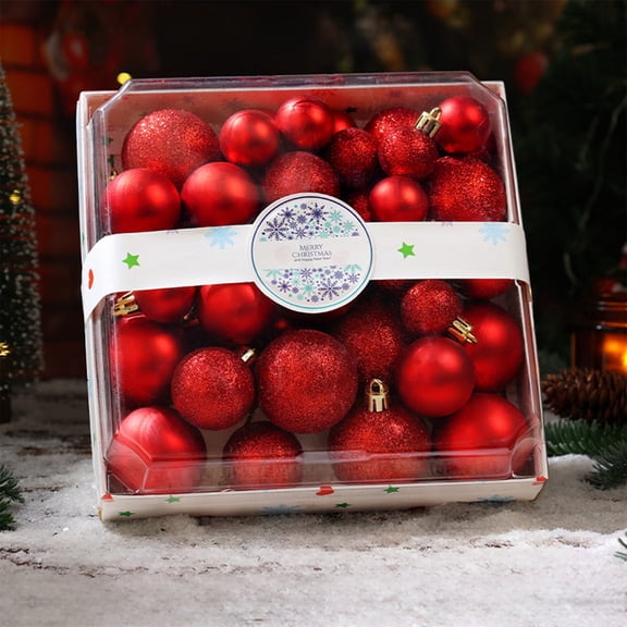 Roiihwy Red 44pcs Transparent Christmas Balls 1.97in Plastic Tree Decoration Festival Ambiance Decor Set