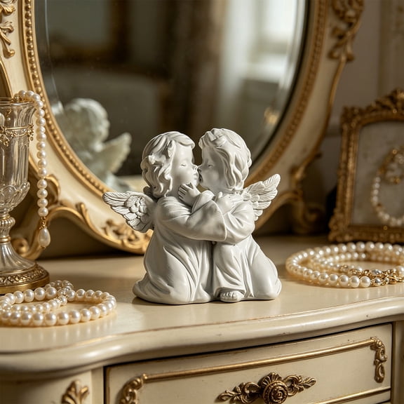Roiihwy White Resin Figurines Cherub Statues 3.3x3.1x2.2in, Praying Hugging Angel for Home Decor Memorial Gifts