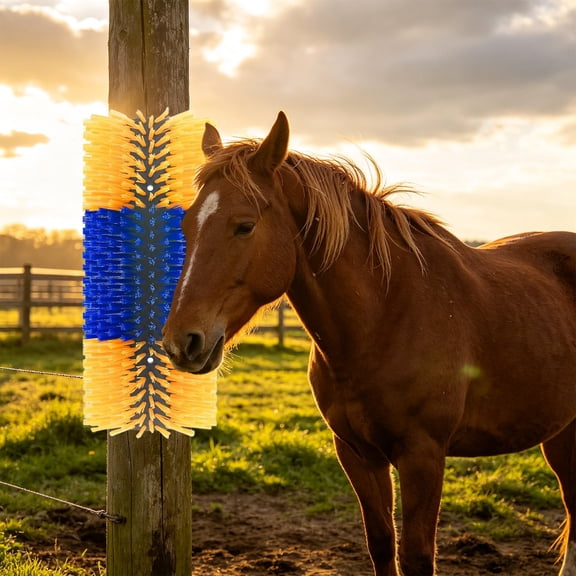 Roiihwy Rotary Cow Horse Body Brush 17.1x7.6in Livestock Itch Scratcher Grooming Massage in Yellow